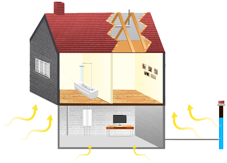 graphic depicting radon seeping inside a home